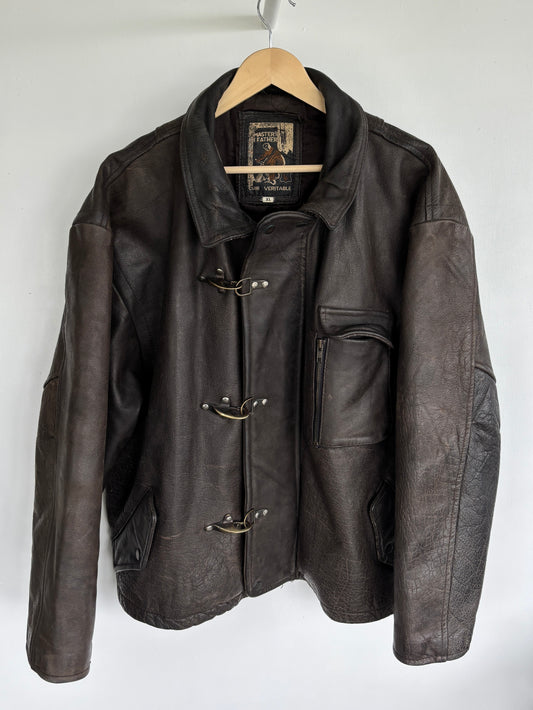 L - VINTAGE FIREMAN CLASP LEATHER JACKET