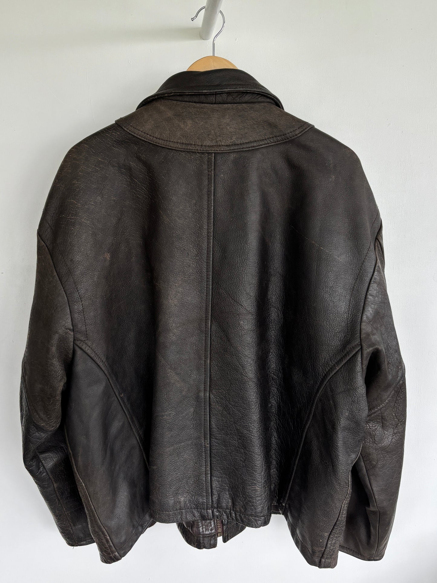 L - VINTAGE FIREMAN CLASP LEATHER JACKET