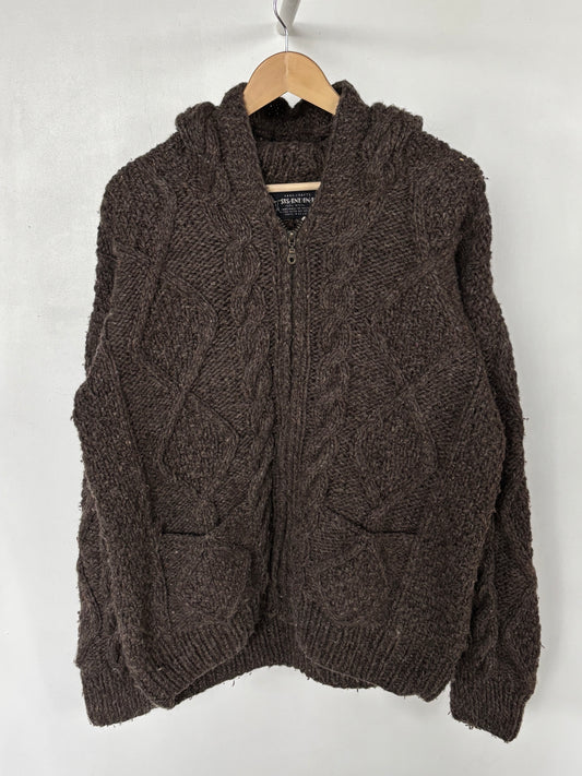 L - VINTAGE ARAN WOOL ZIP UP HOODIE