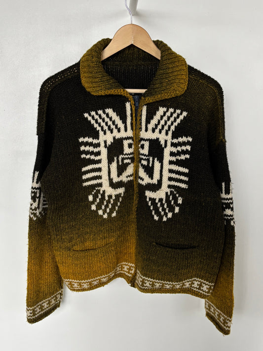 S - VINTAGE AZTEC WOOL ZIP UP SWEATER
