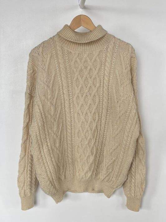 L - VINTAGE ARAN WOOL TURTLE NECK SWEATSHIRT