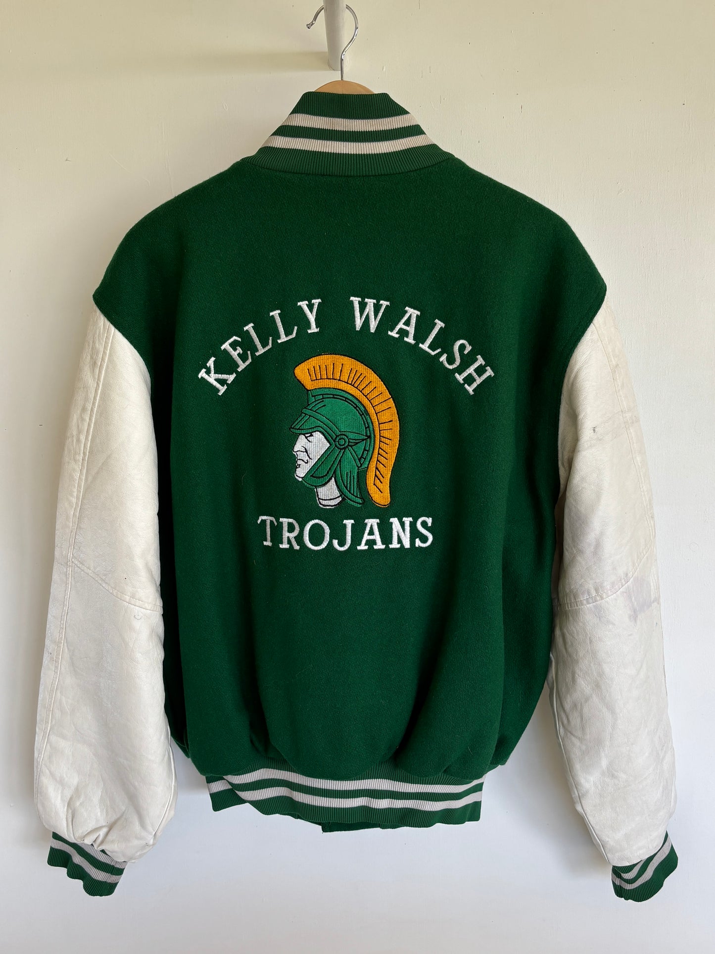 L - VINTAGE KELLY WALSH TROJANS VARSITY JACKET